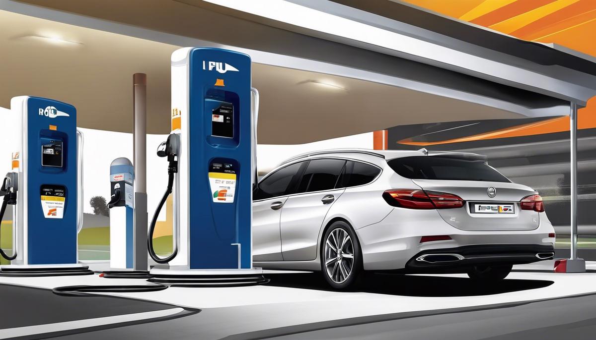 Illustration of Bifuel GPL car refueling with LPG gas at a fuel station