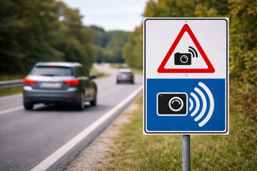 Cartello di preavviso controllo elettronico della velocità su strada