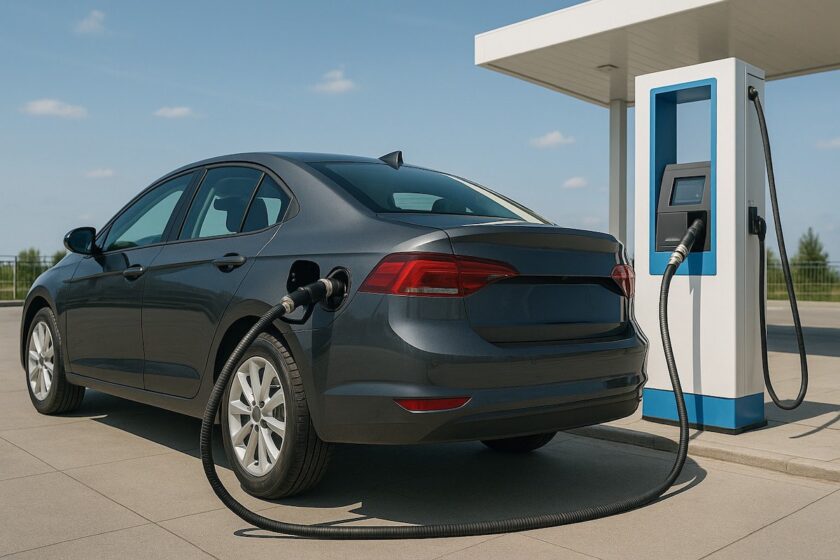 Auto in ricarica presso un distributore di metano in Italia