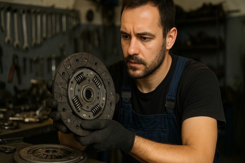 Controllo professionale di una frizione usurata in officina