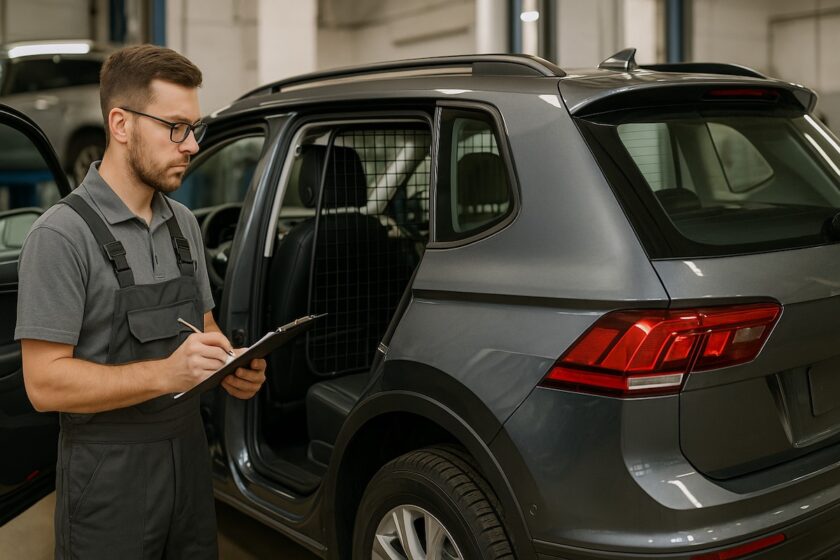 Tecnico controlla la griglia di un’autovettura immatricolata come autocarro