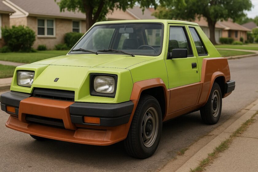 Auto rétro dagli anni ’80 con design squadrato e colori sgargianti