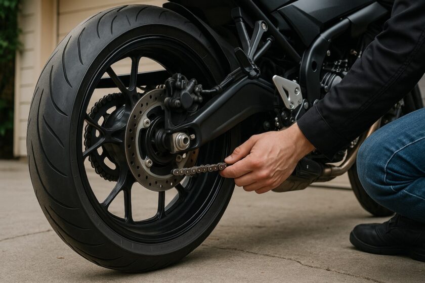 Lubrificazione della catena della moto con spray specifico