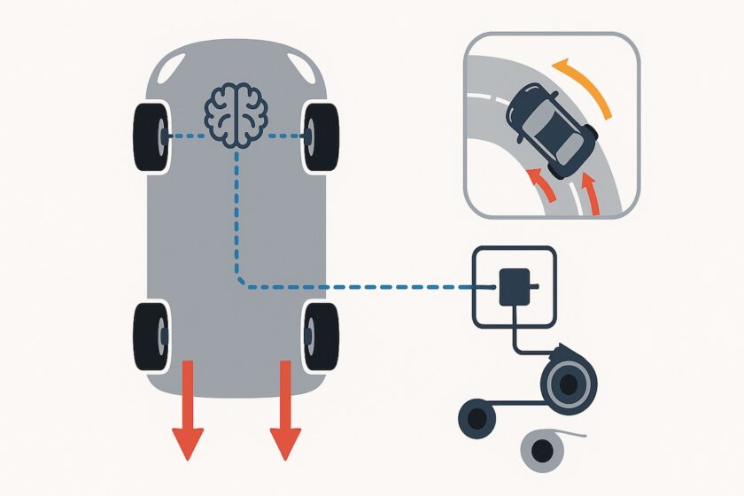 Diagramma del sistema di ripartizione elettronica della frenata EBD in un’auto