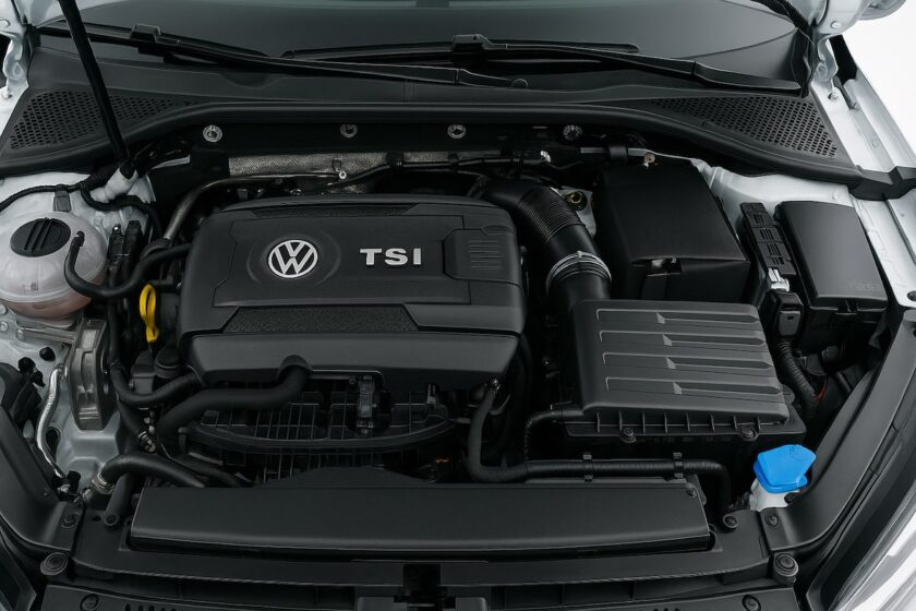 Vista ravvicinata di un motore TSI Volkswagen moderno e pulito