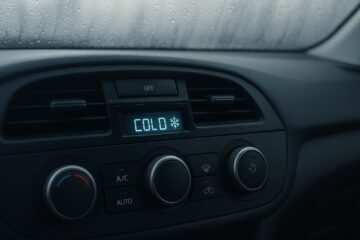 Cruscotto auto con climatizzatore acceso e temperatura bassa