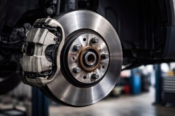 Dettaglio di disco freno e pinza, controllo per fischio auto in frenata