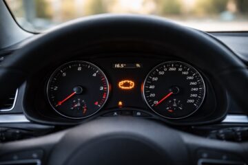 Cruscotto con spia motore accesa, segnale di anomalia da valutare con prudenza
