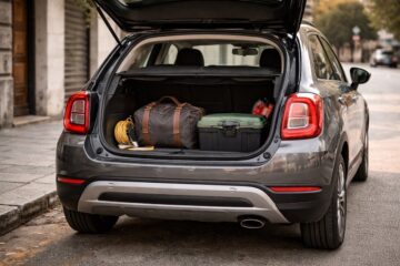 Bagagliaio Fiat 500X con portellone aperto per mostrare lo spazio disponibile