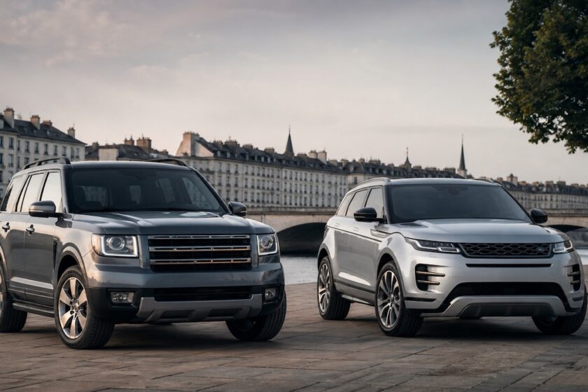 confronto tra due suv premium con design moderno e linee squadrate in contesto urbano