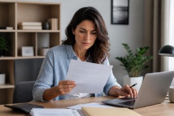 persona controlla documenti di multa e prepara contestazione