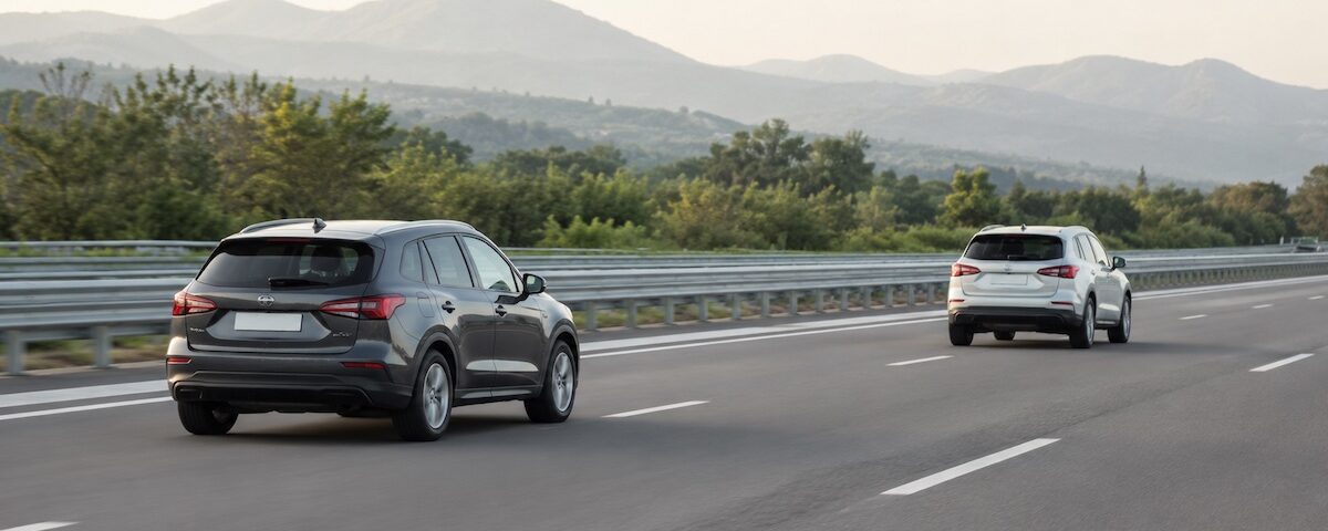 Due auto che mantengono la distanza di sicurezza su strada