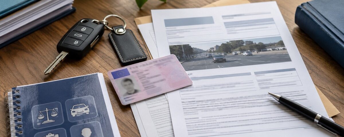 Verbale di multa e patente su un tavolo per spiegare la decurtazione punti patente
