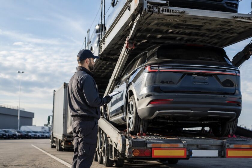 Auto caricata su bisarca come alternativa per trasportare auto in treno