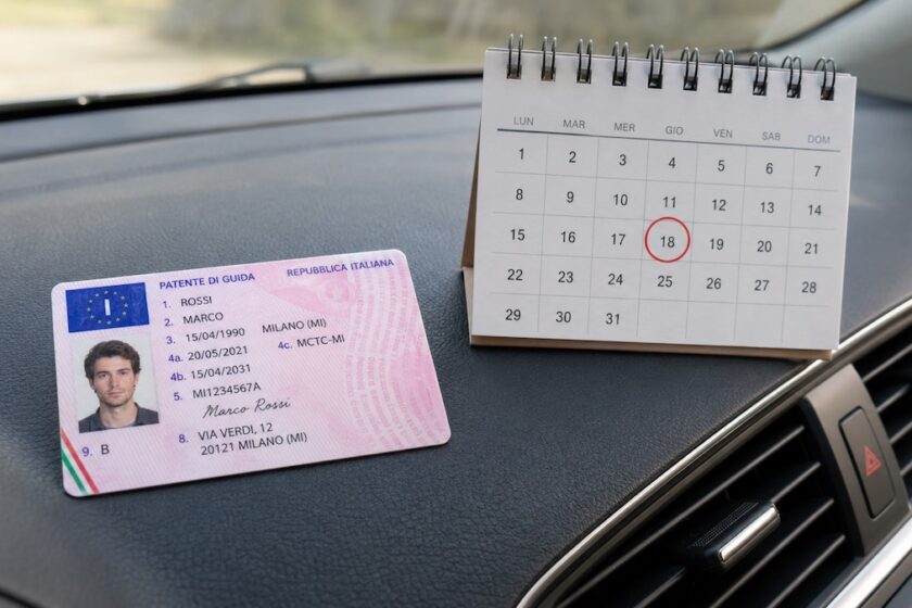 Patente di guida scadenze con calendario sul cruscotto