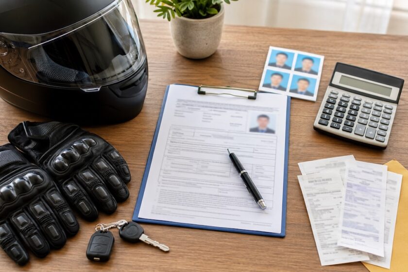 Patente moto costi con casco, documenti e ricevute di pagamento