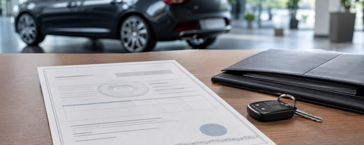 Documento di conformità del veicolo accanto alle chiavi di un’automobile