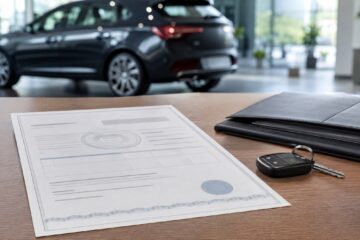 Documento di conformità del veicolo accanto alle chiavi di un’automobile