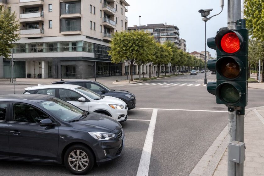 Telecamera per il controllo delle infrazioni installata presso un semaforo urbano
