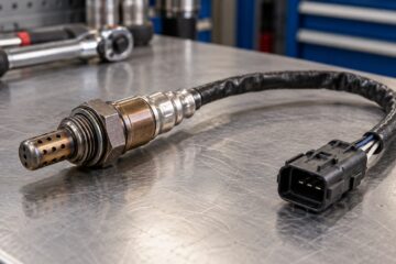 Quante sonde lambda ci sono: sonda con cavo e connettore su un banco da lavoro